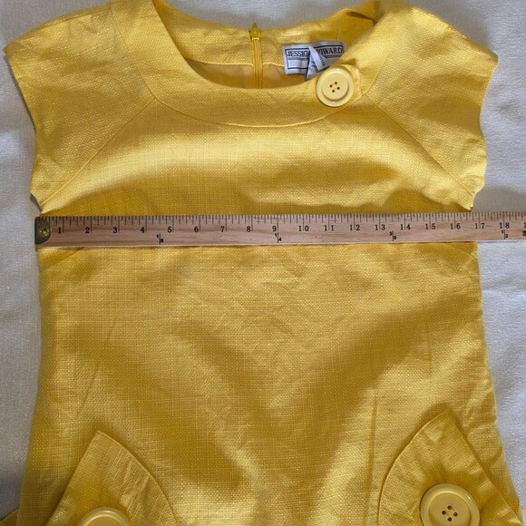 Jessica Howard Yellow Linen Shift Dress 4 Petite Cap Vtg 60s Insp Retro Tweed - Picture 7 of 8
